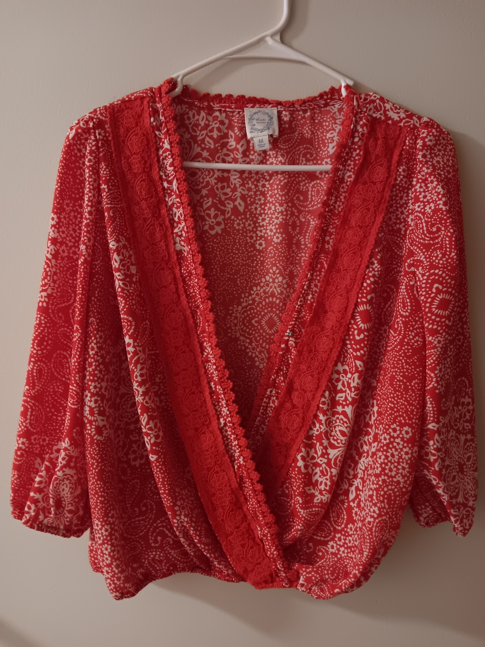 Blue Rain Red Printed Wrap Blouse